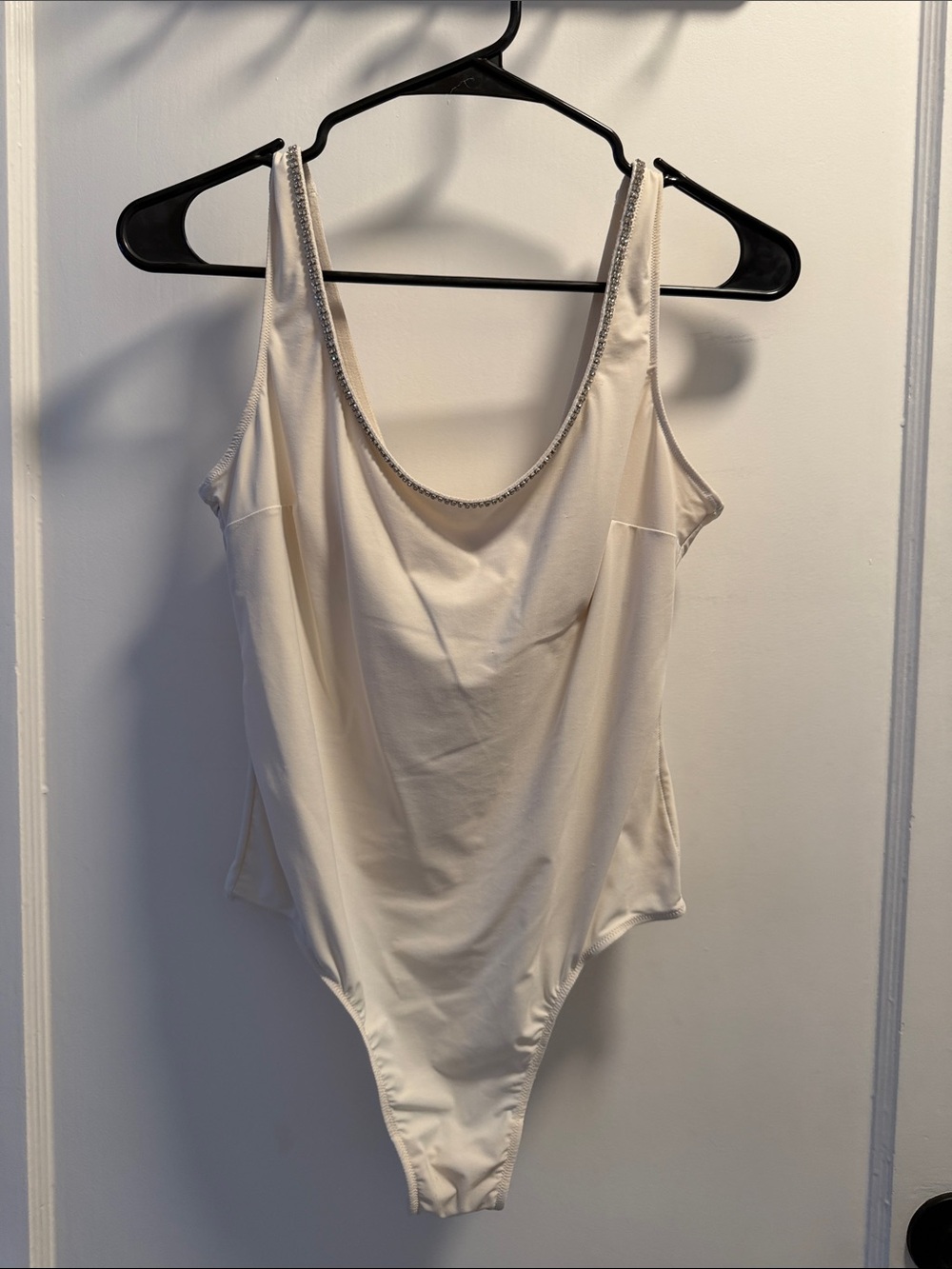 Victoria's Secret Cream Scoop Neck Bodysuit with Rhinestone Trim